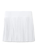 White | A white pleated tennis skirt with a wide elastic waistband, shown flat against a solid white background.