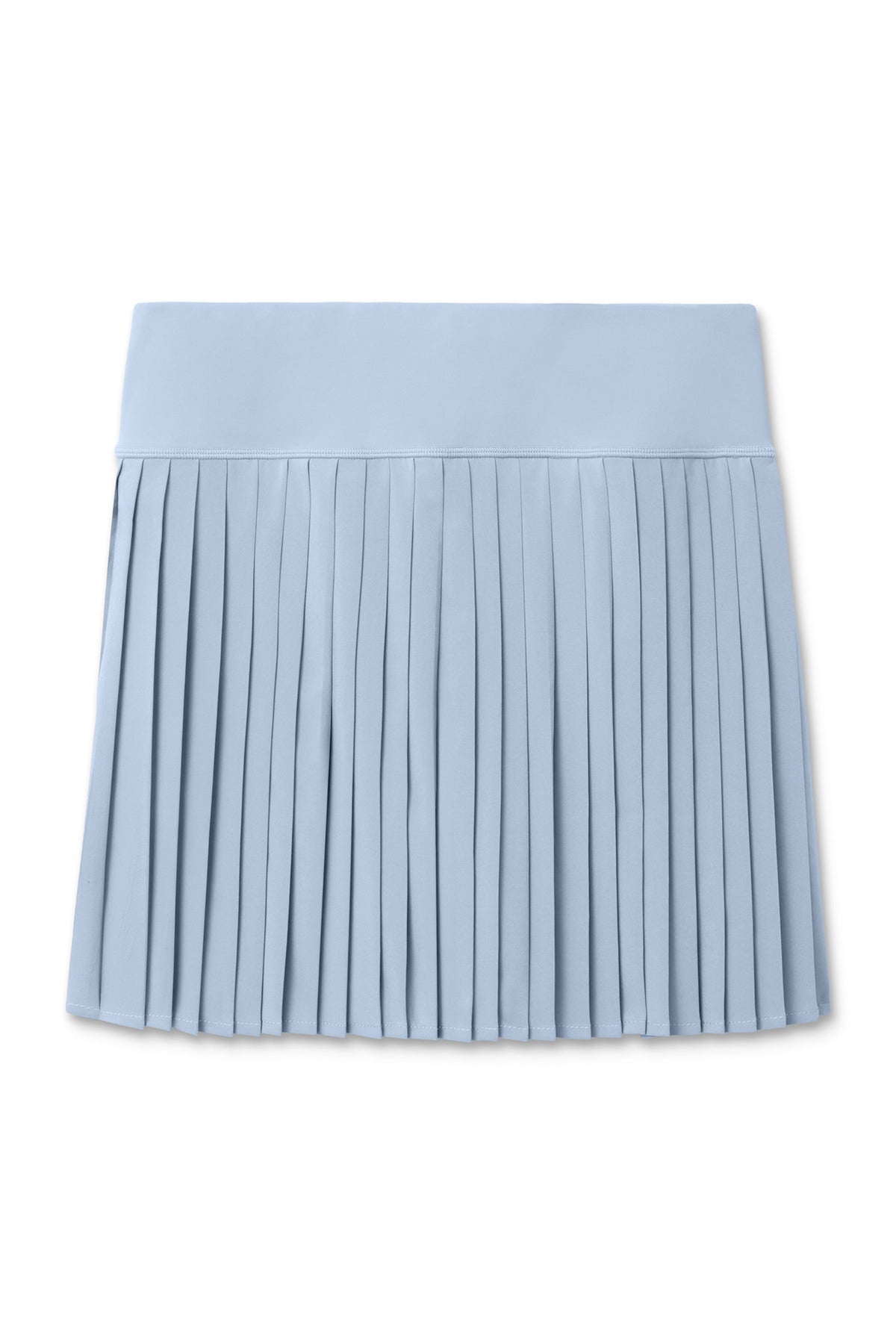 Skyline | A light blue pleated tennis skirt with a wide waistband, shown flat against a white background.