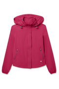 Aurora | Aurora colored Gabrielle windbreaker jacket with a hood on a white background
