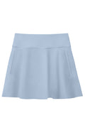 Skyline | A light blue athletic skort with a wide waistband and side pockets, shown flat against a solid white background.