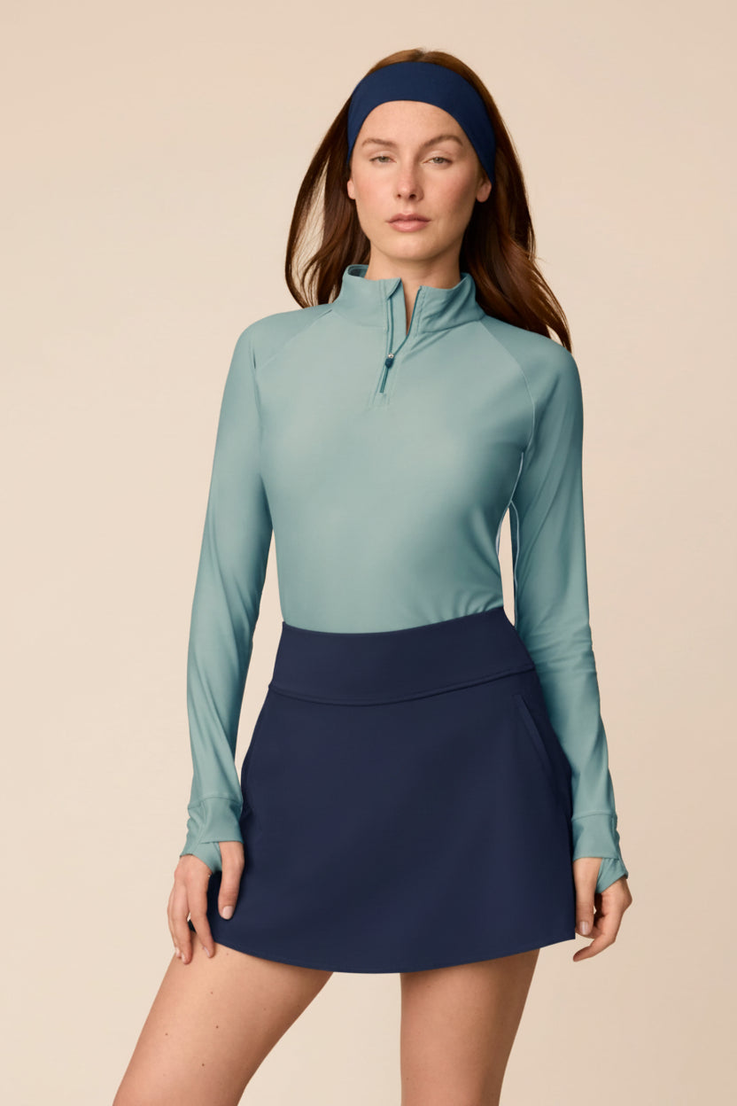 Black | Black Sophia a-line skort on a beige background