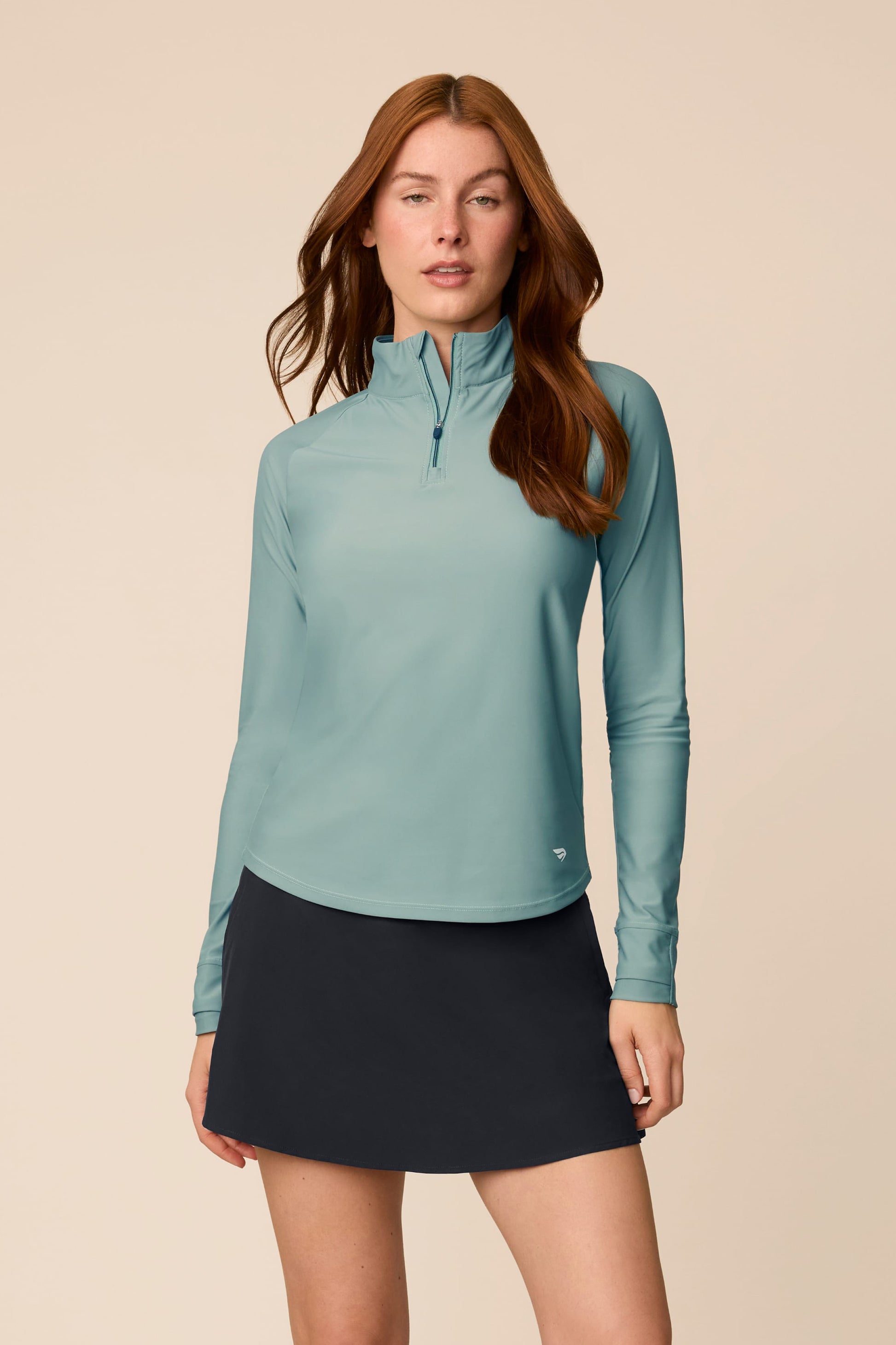 Black | Black Sophia a-line skort on a beige background